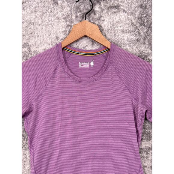 Smartwool Top XS Womens Purple Striped Merino Wool Short Sleeve - Picture 2 of 9